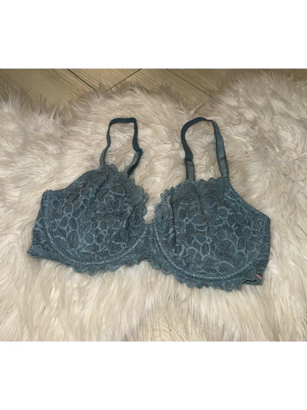 Pink Victorias Secret Unlined Underwire Bra Floral Lace Womens 34DD Teal Green